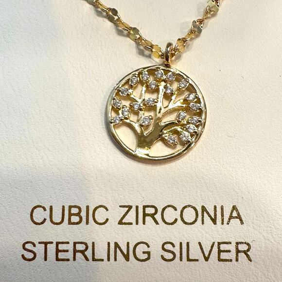 Tabitha Webb Tree Of Life Necklace NIB 925 Gold Vermeil chain Minimalist 17" - Picture 1 of 13